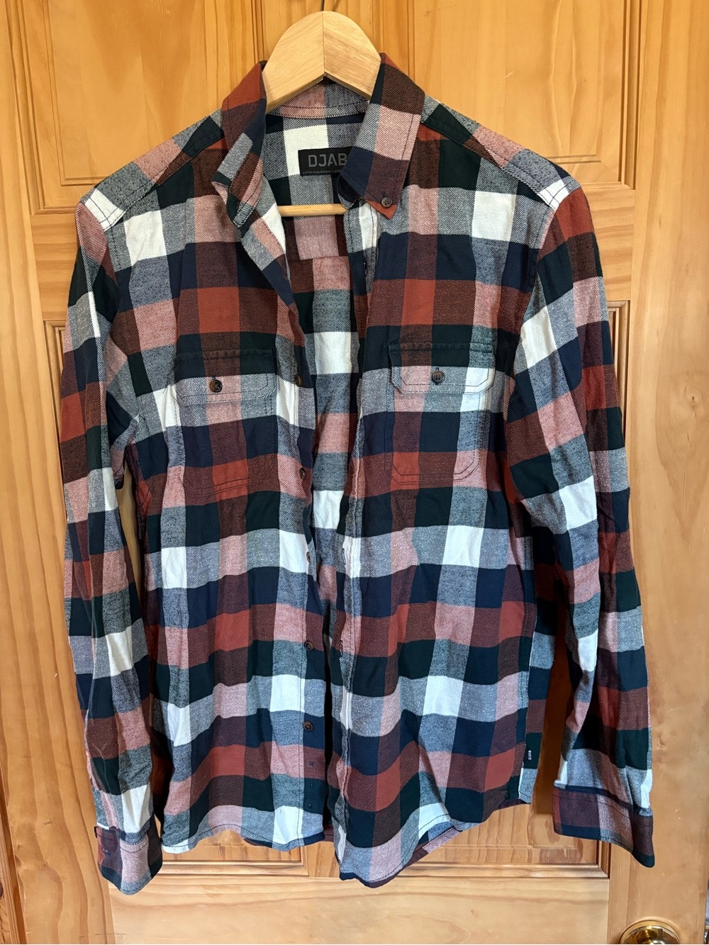 Men's Plaid Button-Up Shirt in Rust, Navy & White